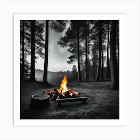 Campfire In The Forest 2 Art Print