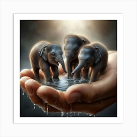 Elephants In Water 1 Art Print