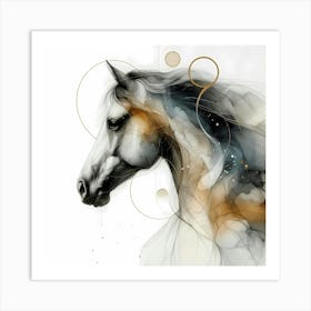 Creative Horse Head In Color Splash And Circles Illustration Art Print