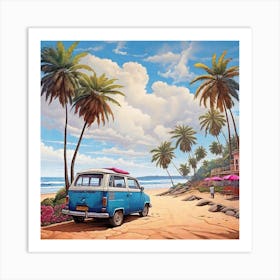 Vw Bus On The Beach Art Print