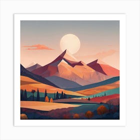 Boho Art Minimalist Landscape Mountains (4) Art Print