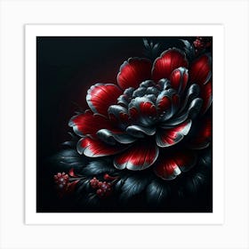 Red Flower On Black Background Art Print