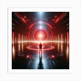 Futuristic Man Standing In A Futuristic Tunnel Art Print