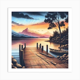 Sunset At The Dock 3 Art Print