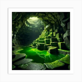 Cave With Green Water Art Print