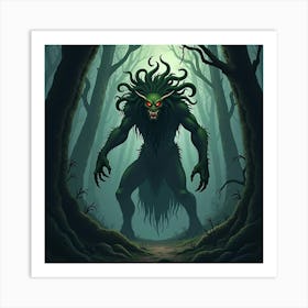 A Gorgon With Serpentine Hair And A Petrifying Gaze In A Dark Forest 1 Art Print