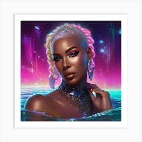 Neon Woman In The Water Art Print