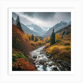 Autumn Landscape Panorama Tatra Mountains Embracing The Gentle Hues Of Fall Trees Awash With Orang (4) Art Print