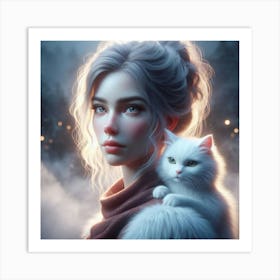 Girl With A Cat 4 Art Print