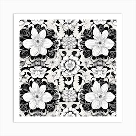 Black And White Floral Pattern Art Print