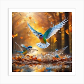 Autumn Birds In The Forest Art Print