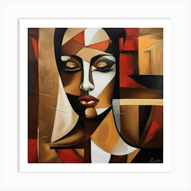 oil painting of a beautiful woman, in the style of geometric shapes and lines, abstract Art Print