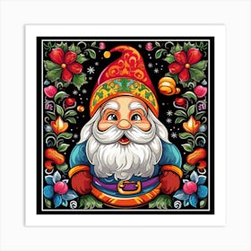 Gnome With Flowers Christmas Art Print