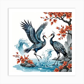 A Pair of Cranes in the Water Art Print