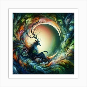 Deer In The Moonlight Art Print