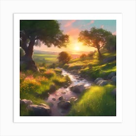 Rocky Stream at Sunset Art Print