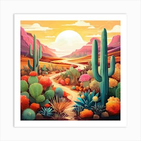 Neon Desert Landscape Square Print 2 Art Print