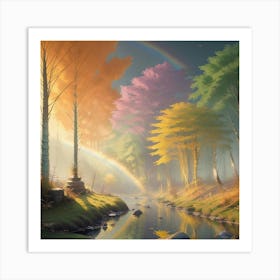 Sunlight Rainbow Forest Art Print