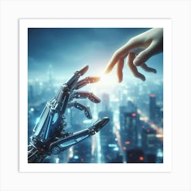 Hand Reaching Out To Robot Art Print