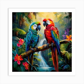 Parrots In The Jungle art print Art Print