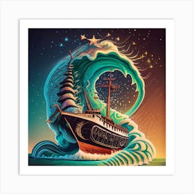 Ship on a tsunami wave 6 Art Print