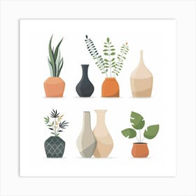 Vases With Plants 1 Art Print