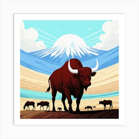 Bulls In The Desert 8 Art Print