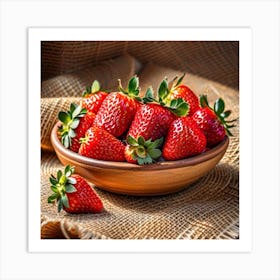 Fresh Strawberries In A Wooden Bowl Art Print