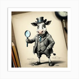 Cow With Magnifying Glass 1 Art Print