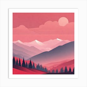 Misty mountains background in red tone 90 Art Print