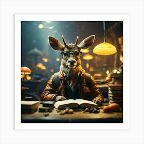 Deer Reading A Book 2 Art Print