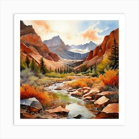 Watercolor Landscape Spiritual Abstraction Rocky Mountains Art Print