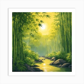 A Stream In A Bamboo Forest At Sun Rise Square Composition 372 Art Print