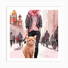 Russian Girl With Cat Art Print