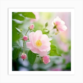 Flowers Leaves Nature Soft Freshness Pastel Botanical Plants Blooms Foliage Serene Delic (7) Art Print