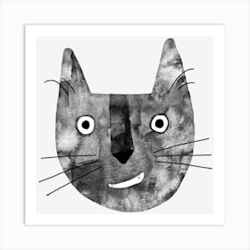 Happy Black Cat Watercolor Art Print