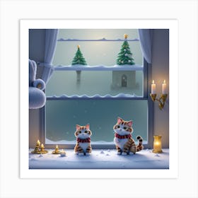 Christmas Cats In The Window Art Print