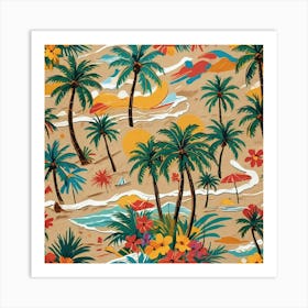 Tropical Beach With Palm Trees Art Print