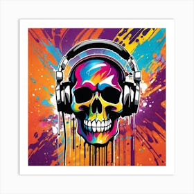 Skull With Headphones 69 Art Print