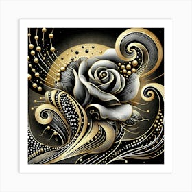 Black And Gold Rose 1 Art Print