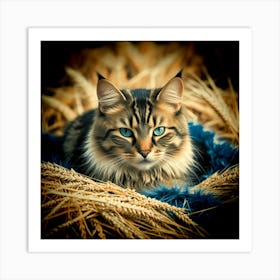 Cat In Hay 1 Art Print