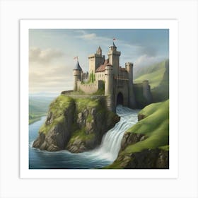 Castle By The Waterfall 1 Art Print