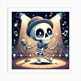 Cartoon Skeleton Singing Art Print