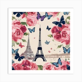 Paris Roses And Butterflies 23 Art Print