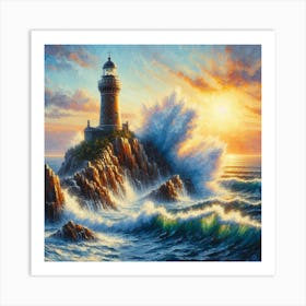 Lighthouse At Sunset 1 Art Print