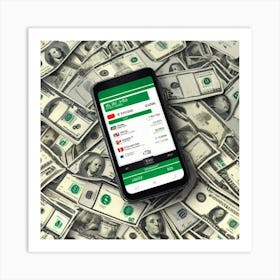 Mobile Phone On A Pile Of Money Art Print