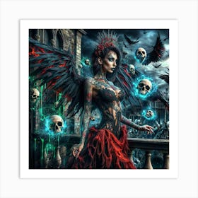Gothic Girl With Skulls Art Print