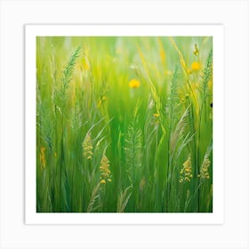 Green Grass With Yellow Flowers Art Print