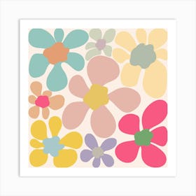 Pastel Retro Wavy Flowers Art Print