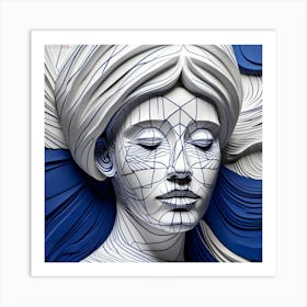 Woman In Blue And White Art Print
